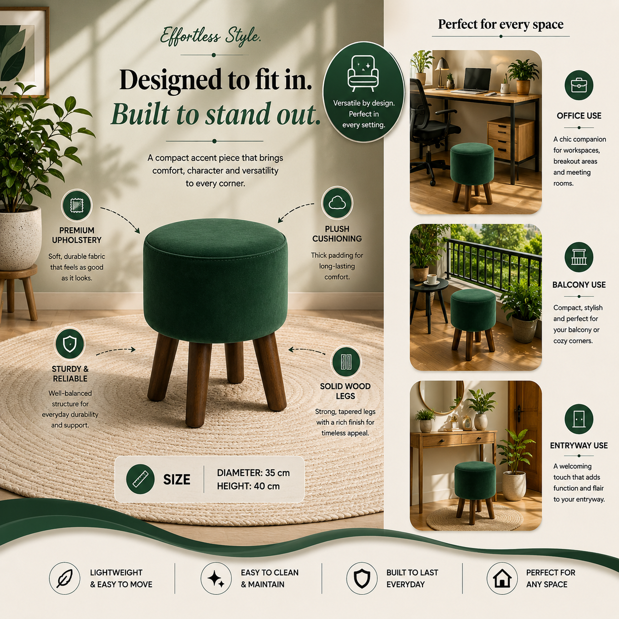 Evergreen Curve Ottoman