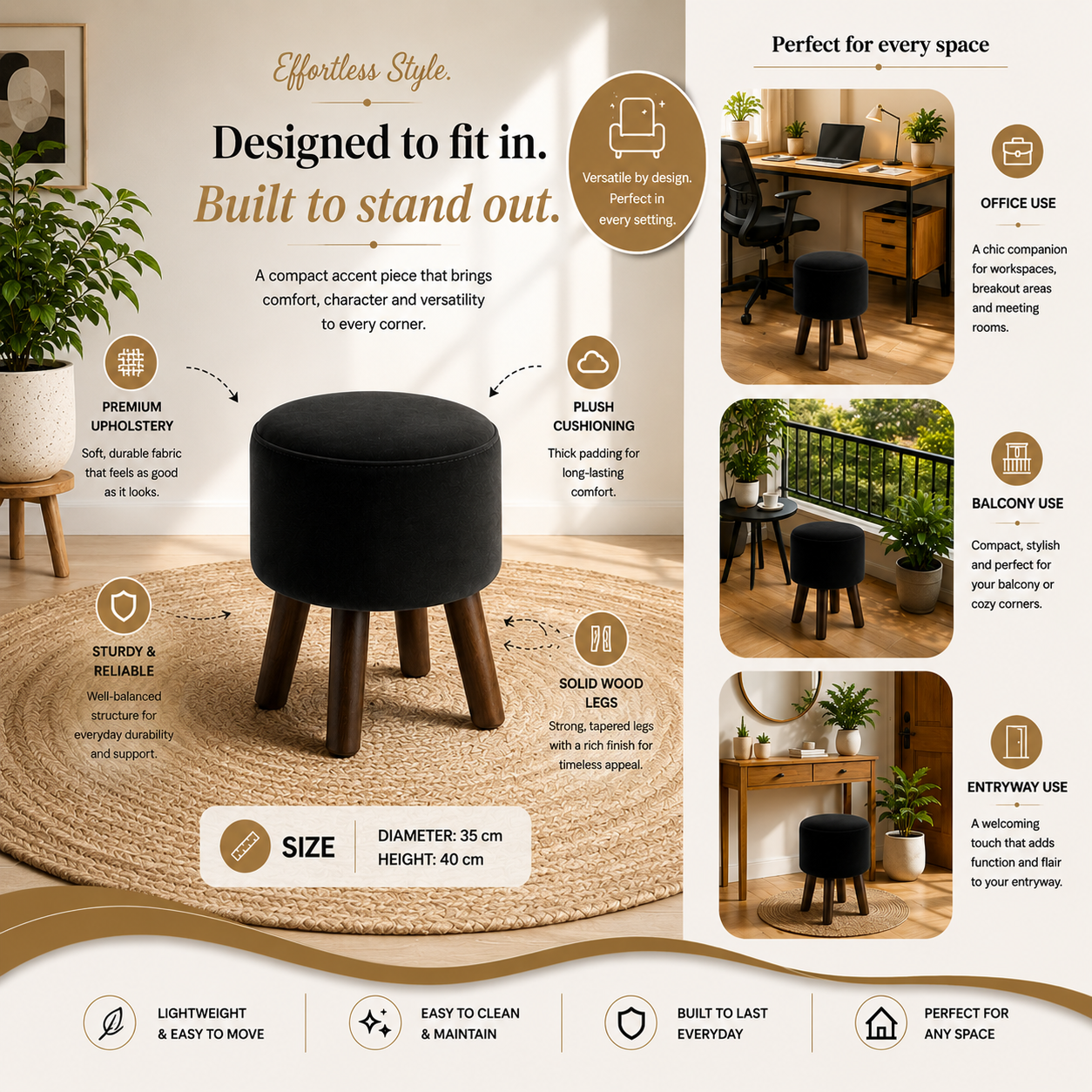 Obsidian Black Ottoman