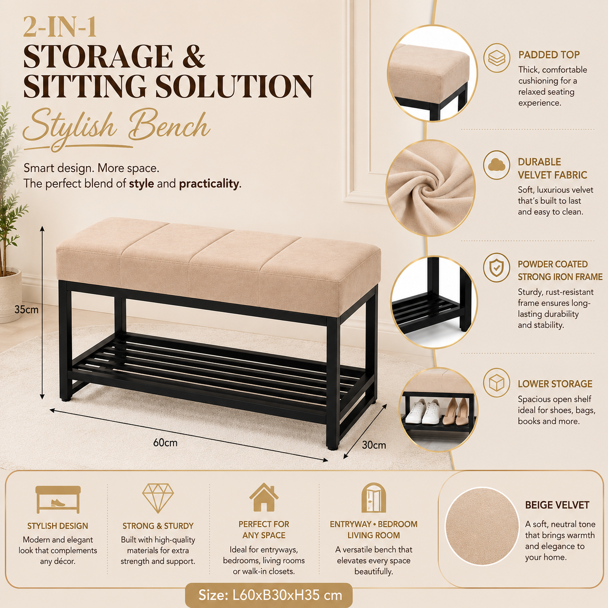 Ivory Glow Storage Bench
