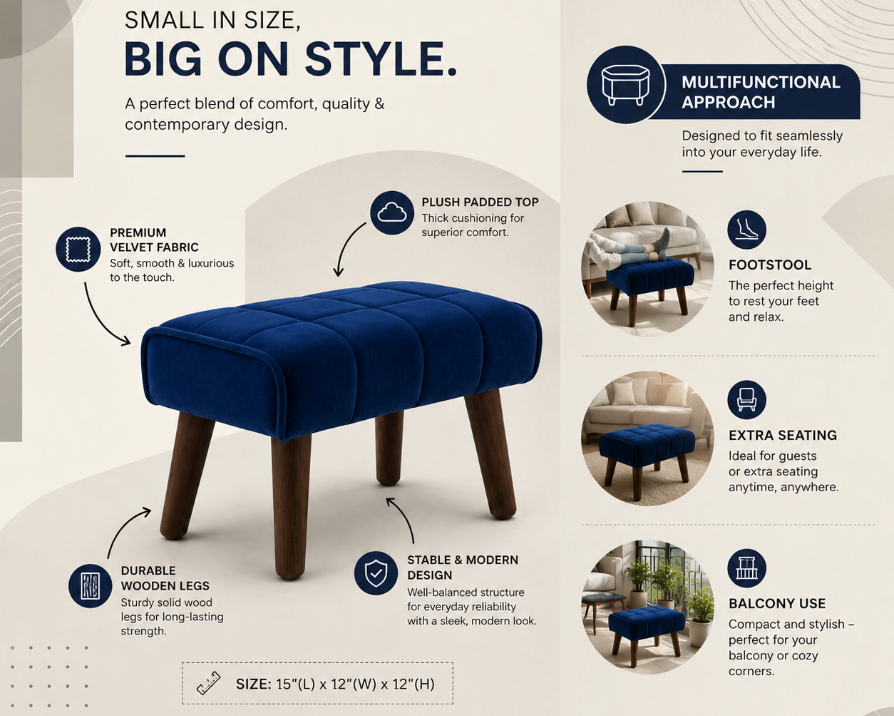 Navy Muse Ottoman