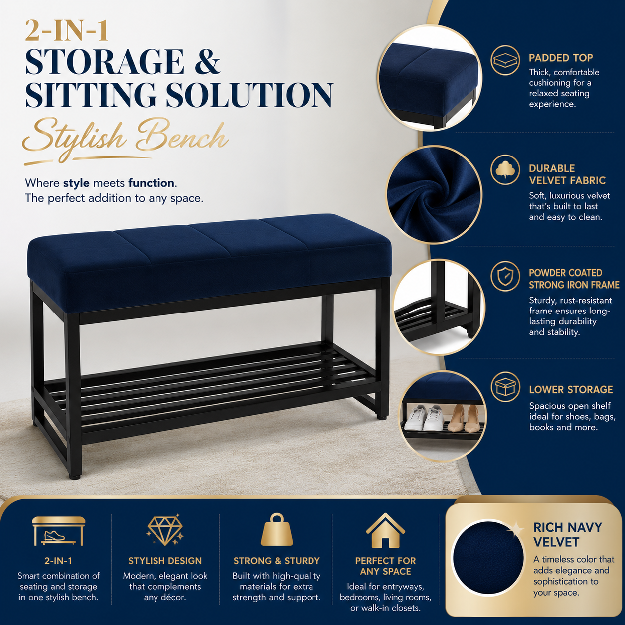 Navy Tide Storage Bench